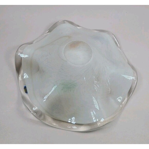 Vintage Lavorazione Murano Millefiori White Glass CenterPiece Bowl Italy 7.5" - Picture 3 of 4